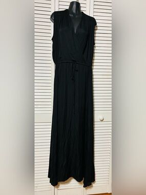 Grade and Gather LG Black Women's Drawstring Waist Maxi Dress
